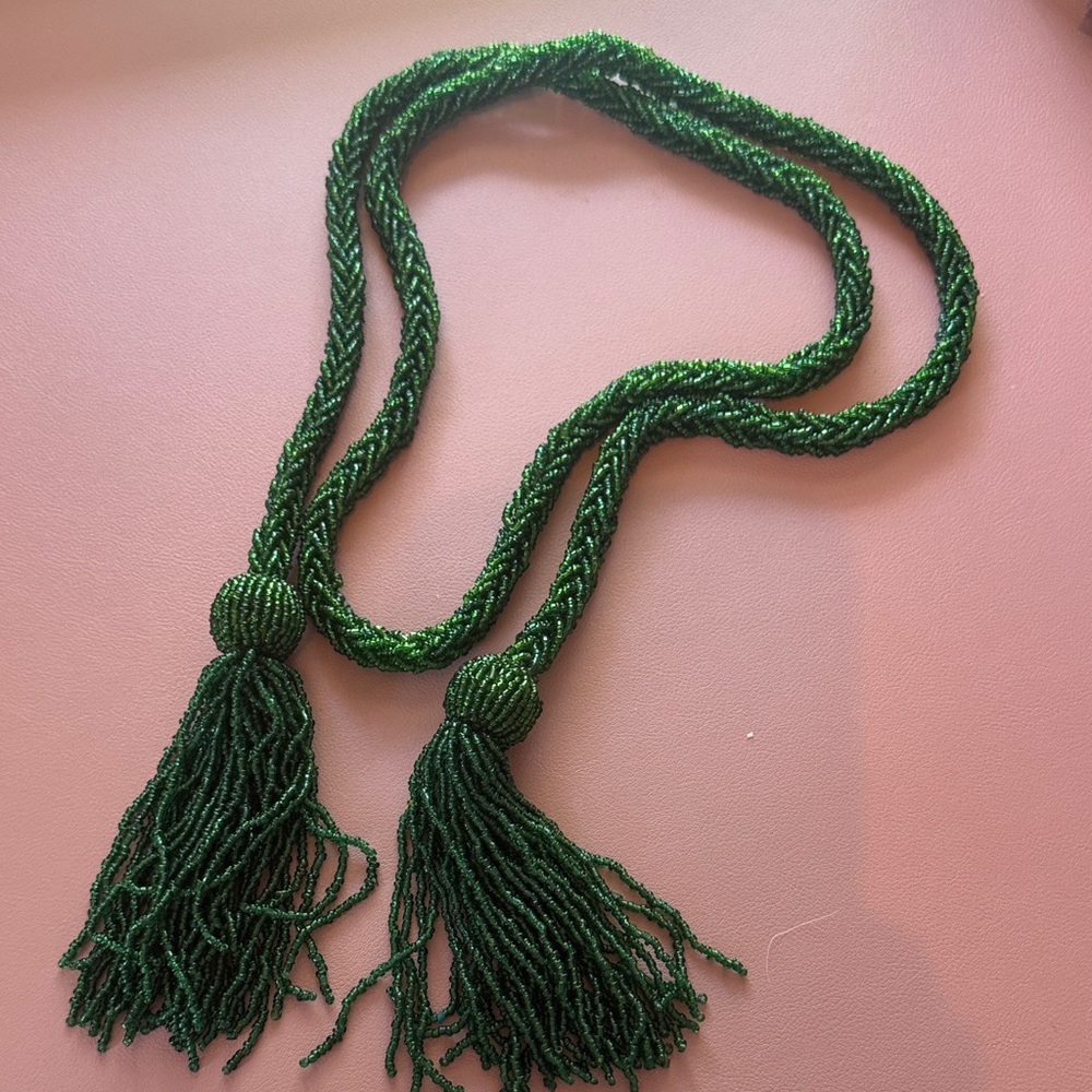 Green Beaded Tassel Necklace